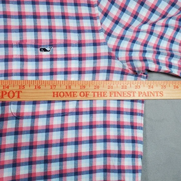 Vineyard Vines Shirt Mens L Pink White Blue Plaid Flannel Classic Fit Preppy - Picture 4 of 9